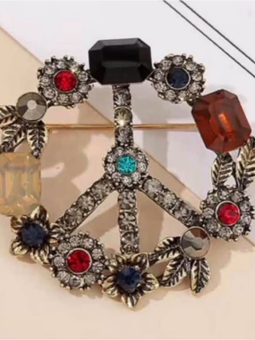 Vintage-Inspired Multicolor Peace Sign Brooch - Women Jewelry